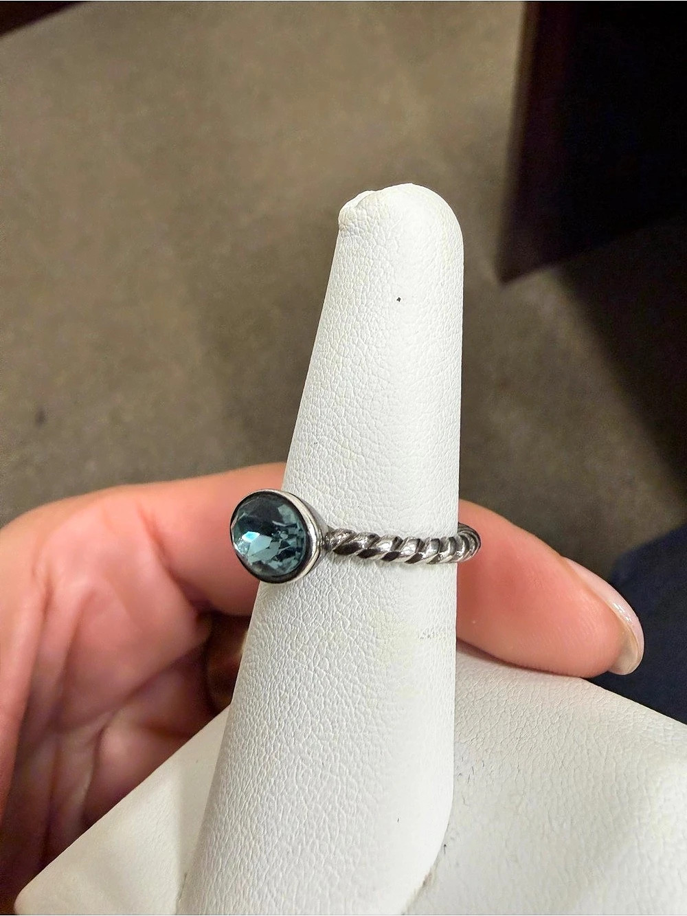 925 Oval Blue Topaz Ring Blue Gemstone Twisted Band 5.75